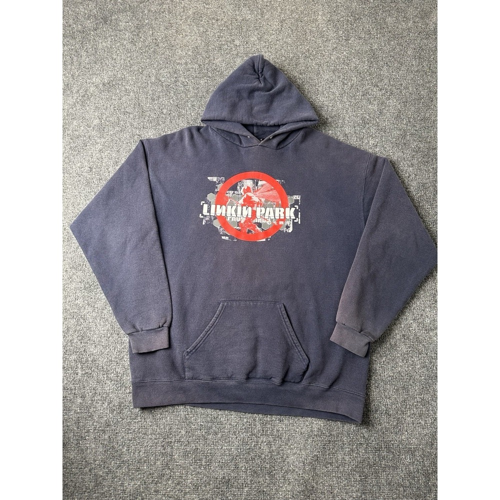 Mens Lee Linkin Park Hybrid Theory 2000s Graphic Hoodie Navy, Size XL